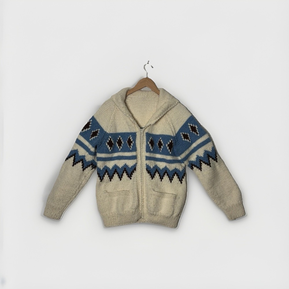 Handmade Home Made Knitted Zip Sweater Grandpacore Cottagecore Cabincore Scandi